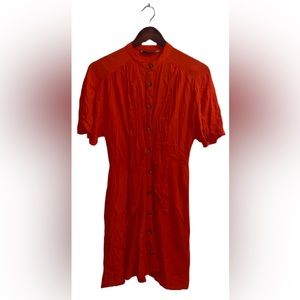 ZARA WOMAN DENIM ORANGE TIE KNOT MINI BUTTON DRESS SIZE SMALL